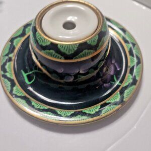Antique Ceramic Inkwell Cetem Ware Purple florals gold gilded 1920's
